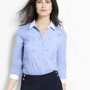 Ann Taylor Rhinestone Blue Button Up